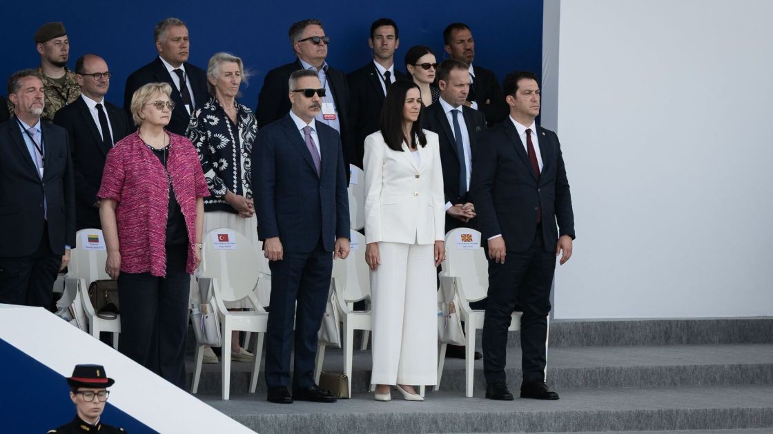 Hungarian Foreign Minister Anita Orbán (in white) at the Bastille Day celebrations in Paris l Source: Anita Orbán's facebook page