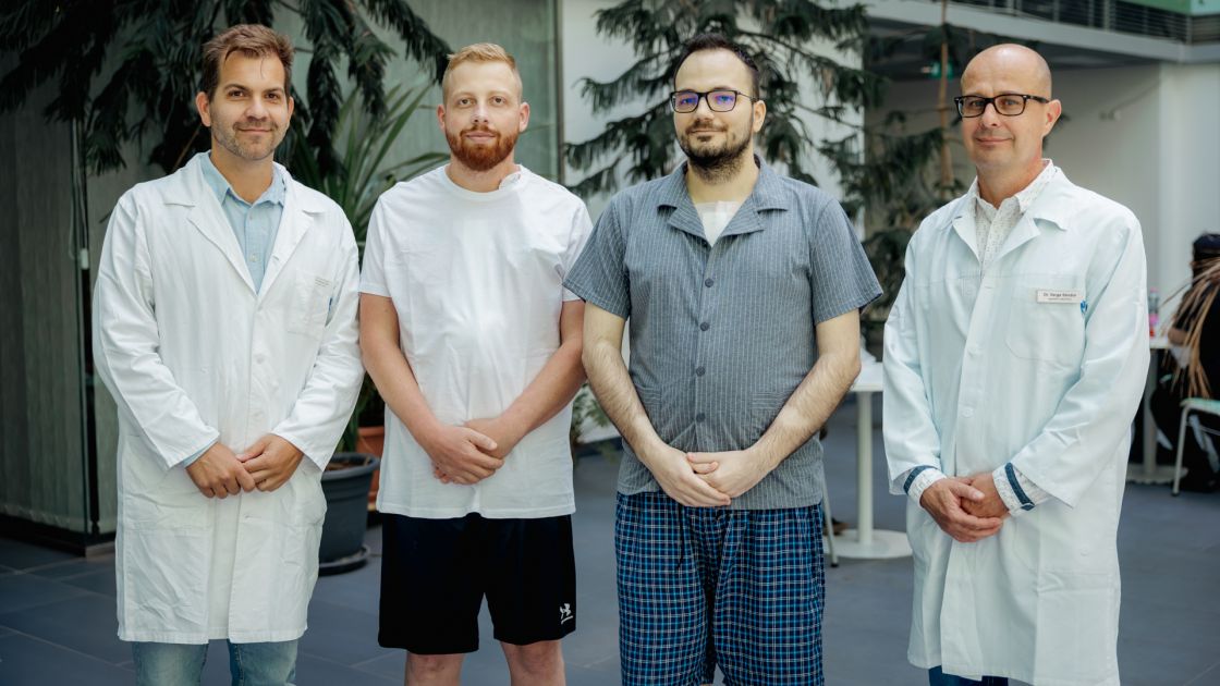 Dr. Gábor Bari, patients Attila János Szikora and János Hadabás, and Dr. Sándor Varga l Photo by János Sahin-Tóth/University of Szeged