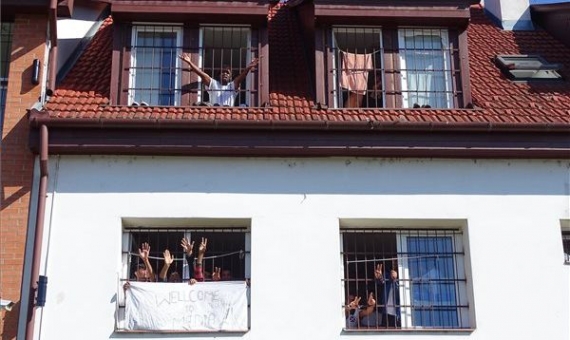 Migrants in a guarded center in Békéscsaba