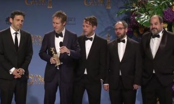 The makers of the Hungarian movie 'Son of Saul' after receiving the Golden Globe Award (Director László Nemes Jeles is second from the left) | goldenglobes.com
